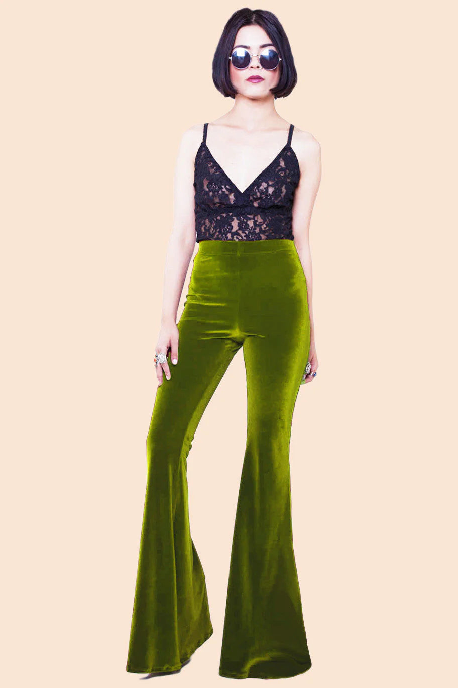 Olive Green Velvet Bell Bottoms