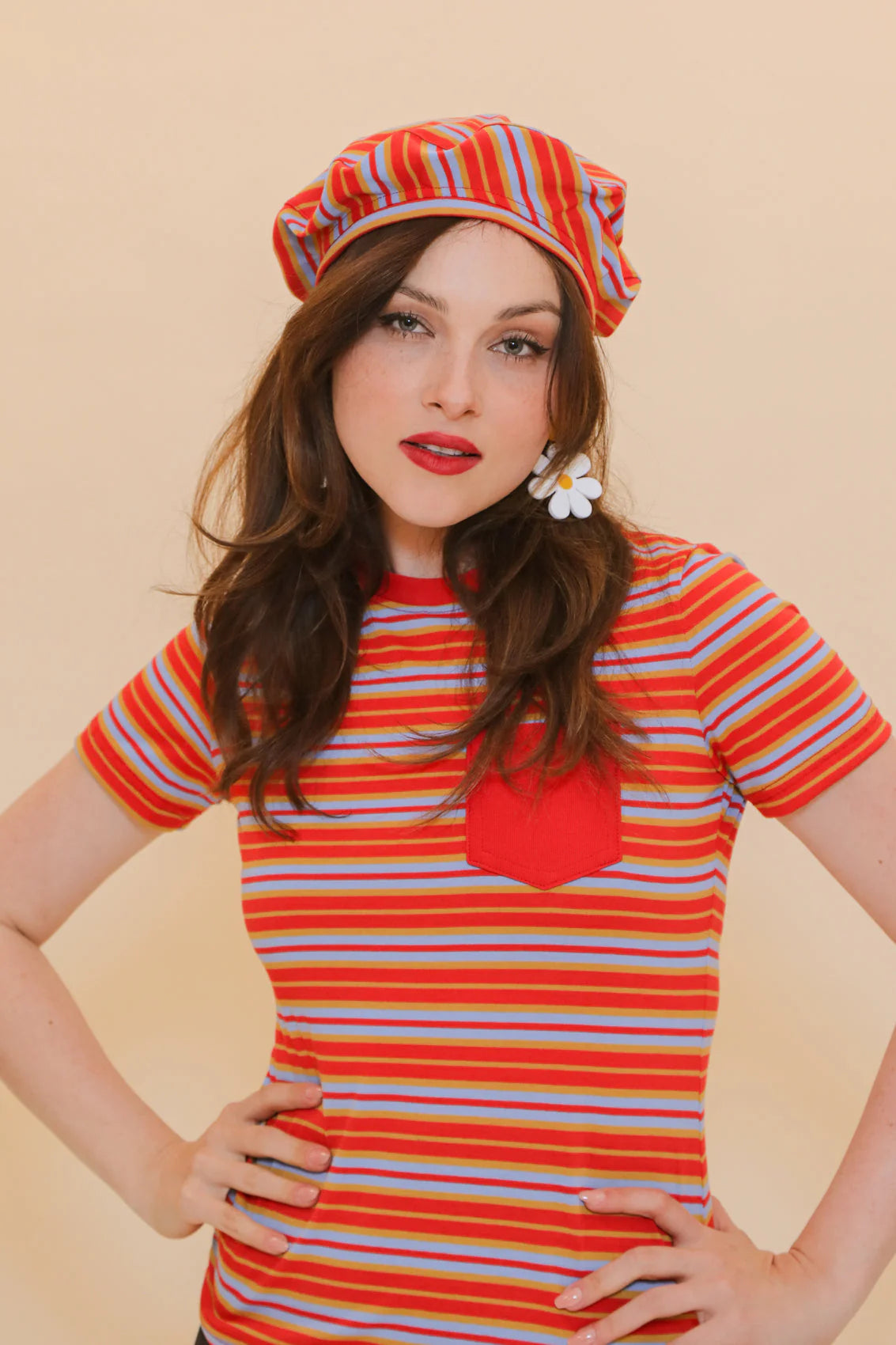 Tomato Stripe Beret 1969 Vintage Style 