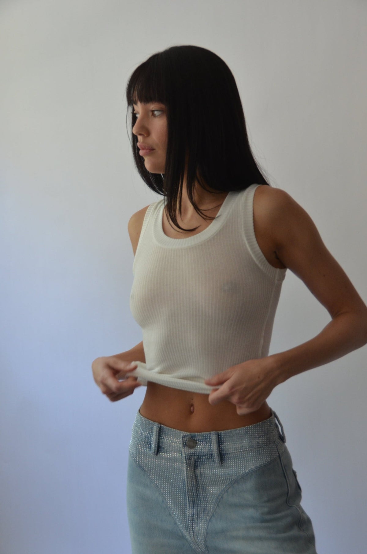 Financier Tank Lightweight Rayon Cotton Rib Knit Top