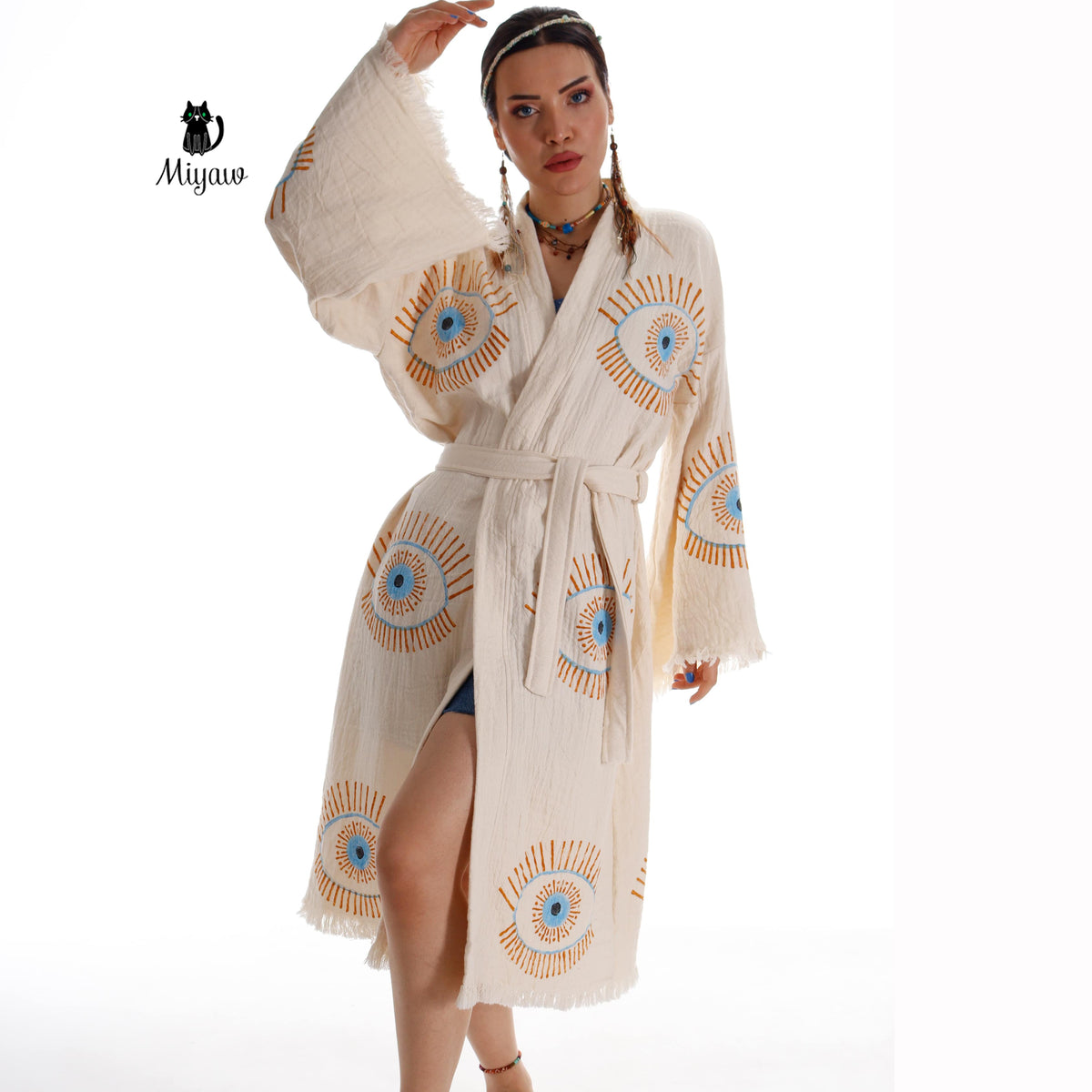 Evil Eye Inspired Cotton Robe - Swim Cover Up