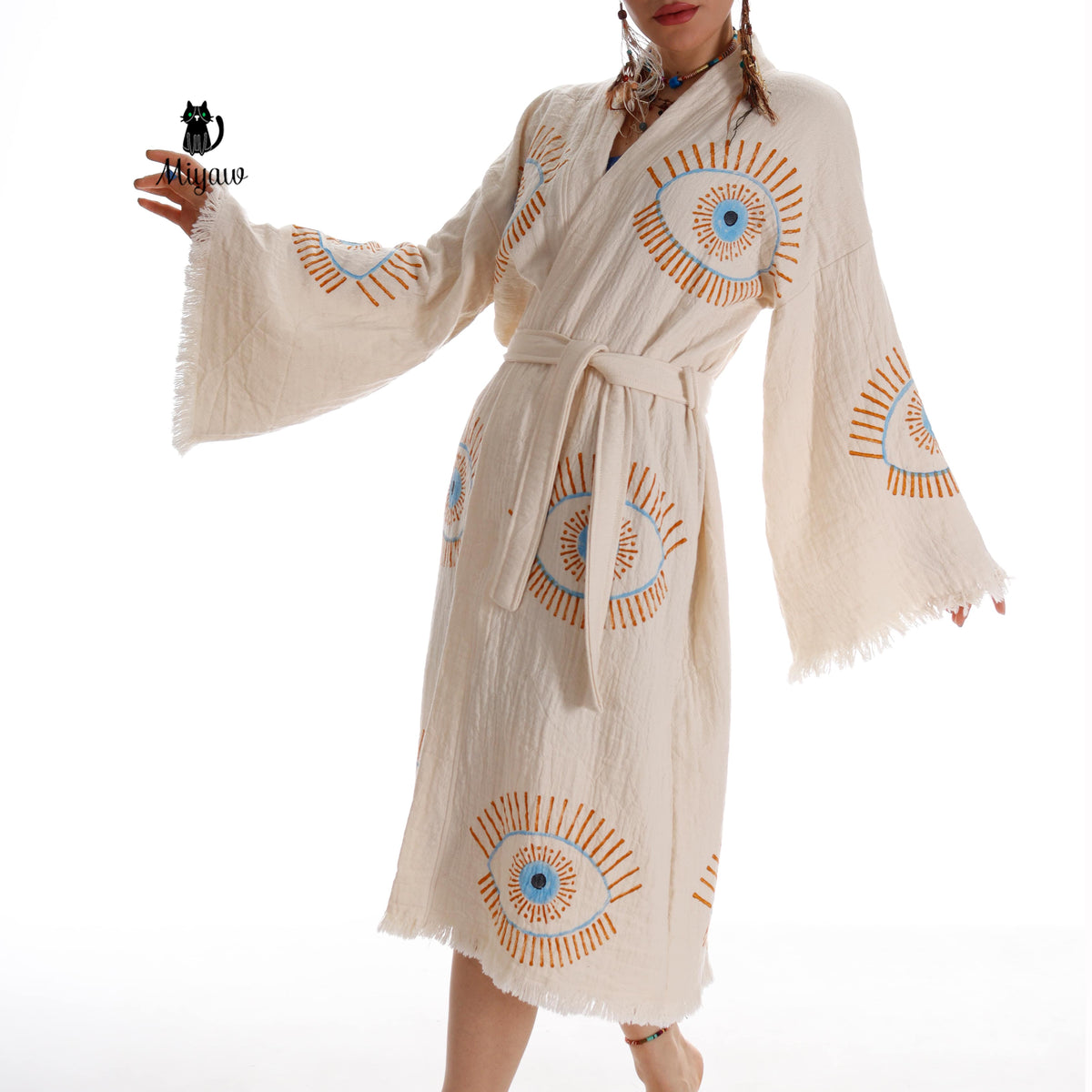 Evil Eye Inspired Cotton Robe - Swim Cover Up