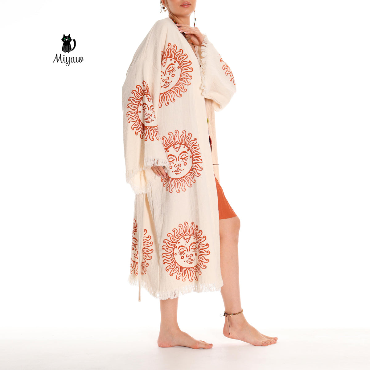Sun-Stamped Cotton Kimono Robe - Swim Cover Up
