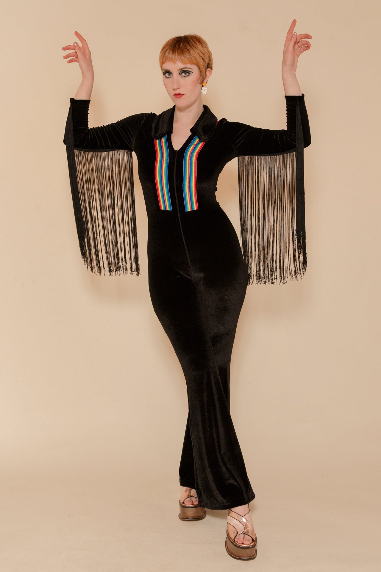 Rainbow Chaser Fringe Jumpsuit in Black