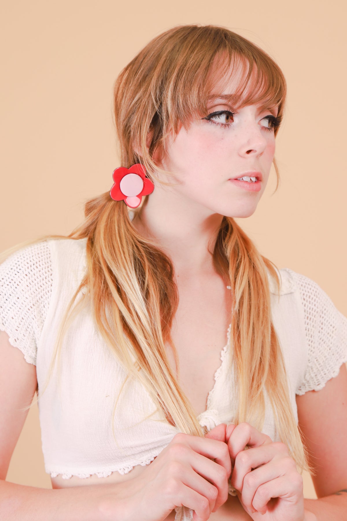 Flower Ponytail Tie in Red