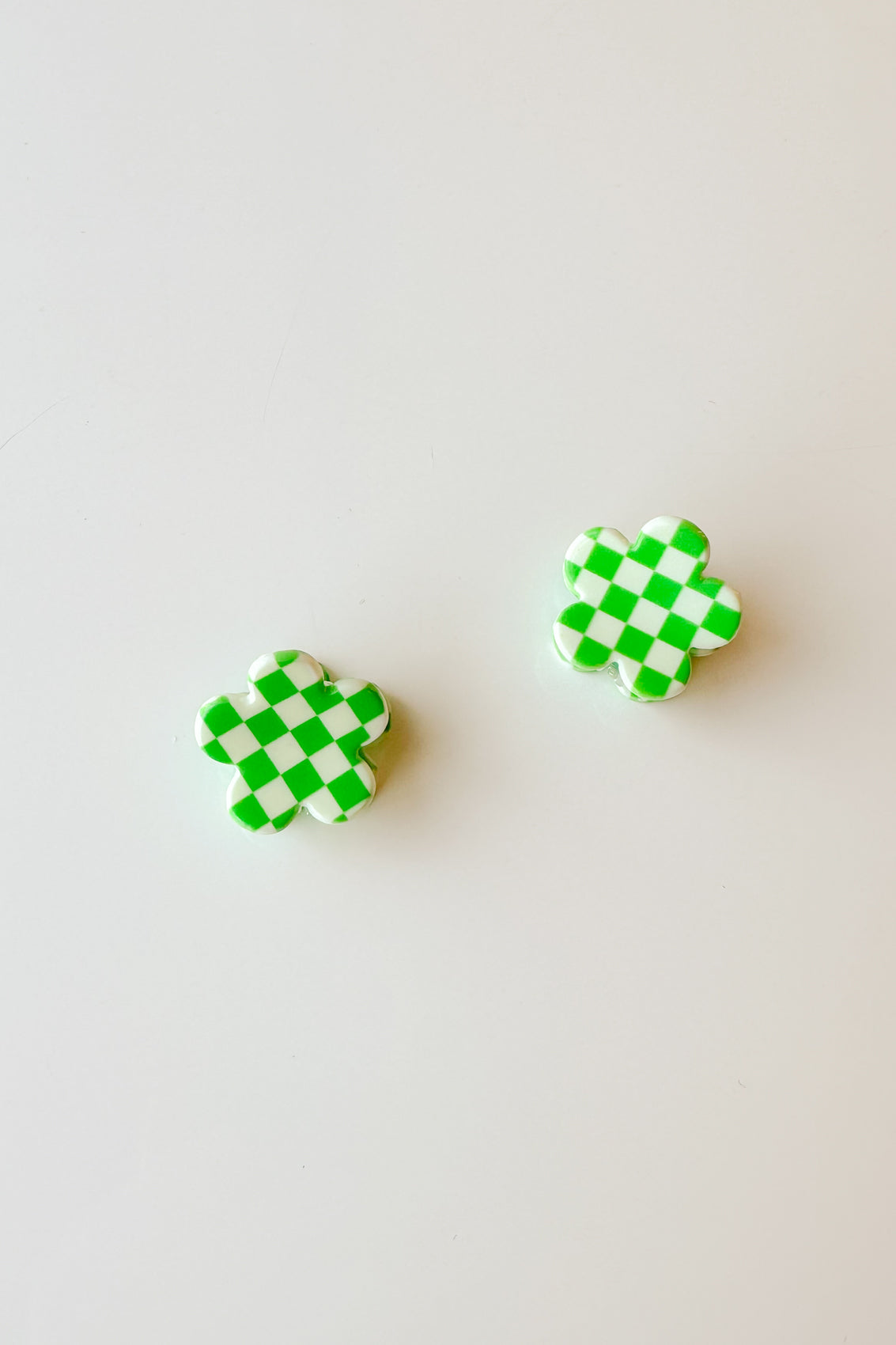 Mini Checker Flower Hair Clip in Green