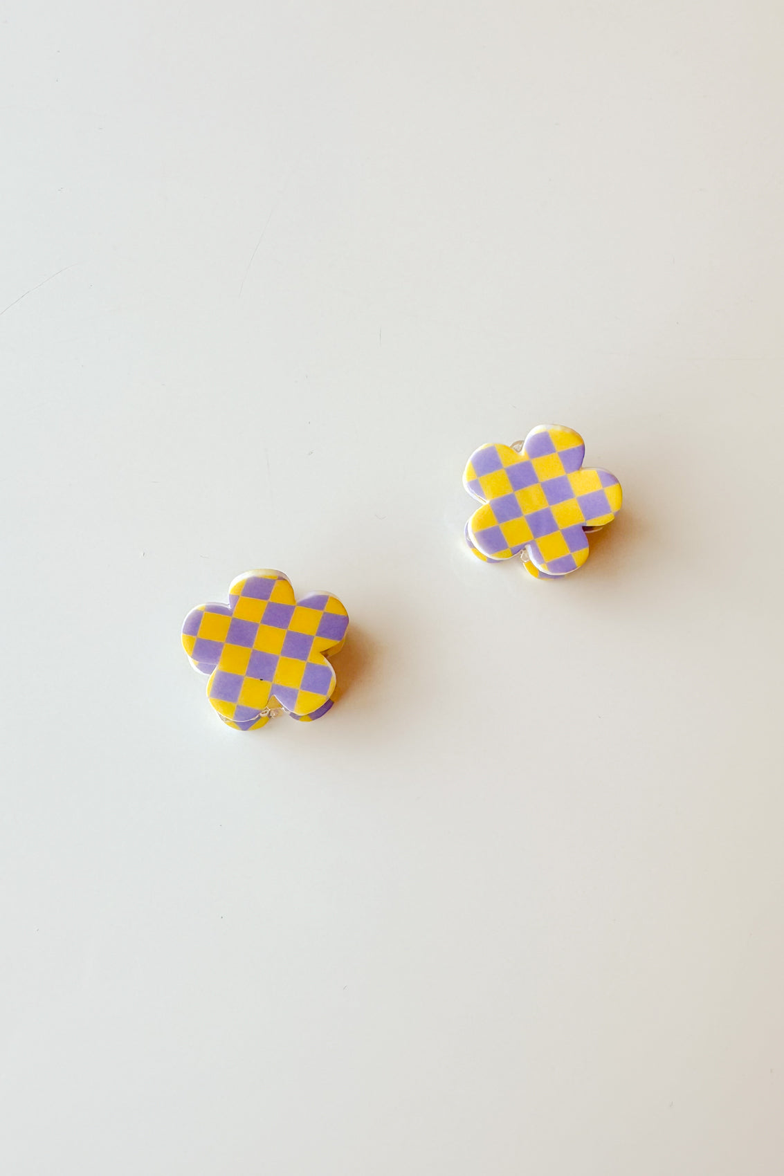 Mini Checker Flower Hair Clip in Purple/Yellow