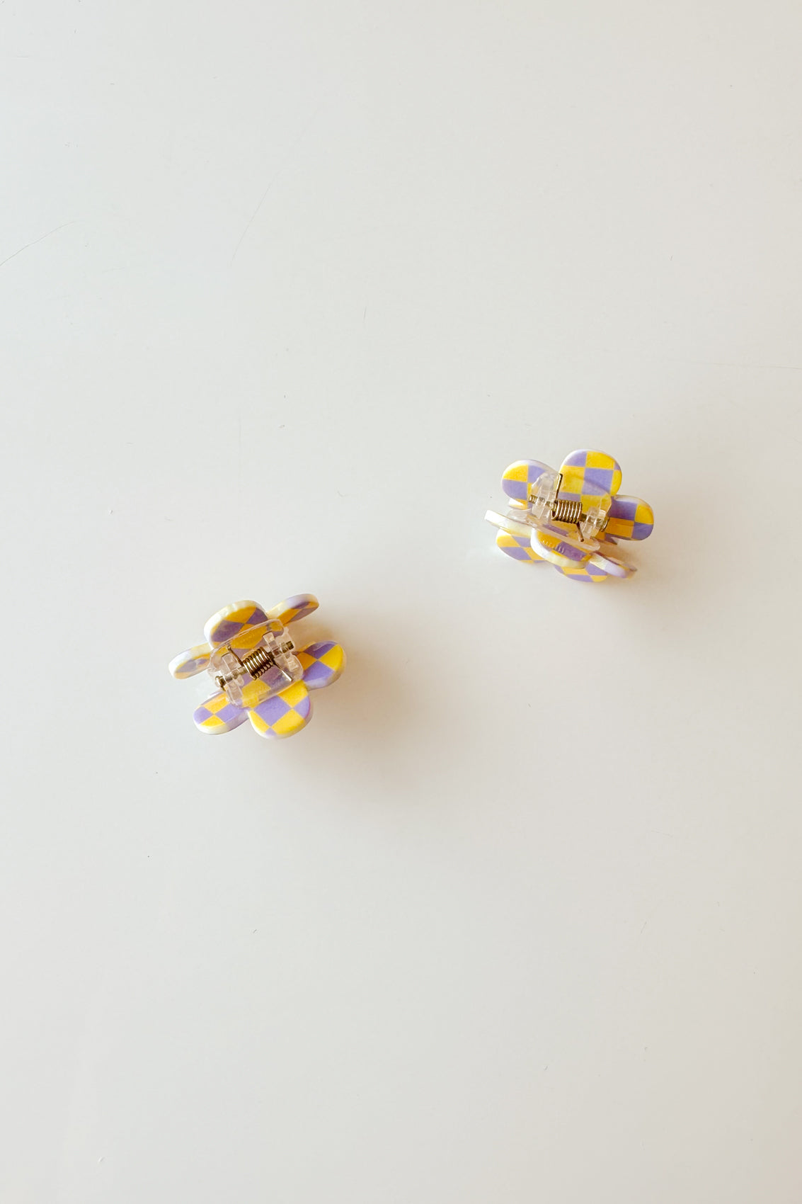 Mini Checker Flower Hair Clip in Purple/Yellow