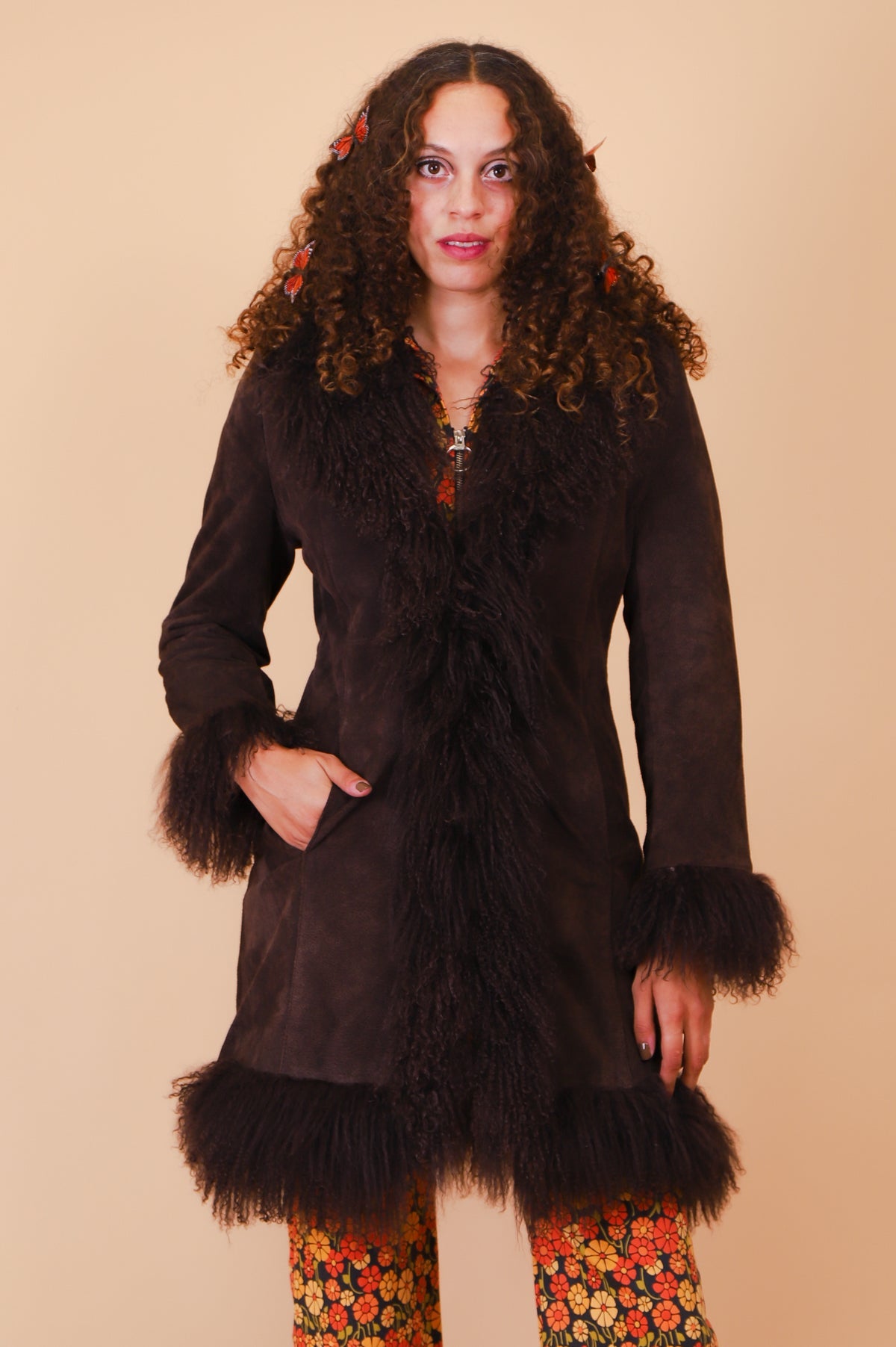 Vintage 1970’s Norwegian Wood Chocolate Suede Fur Coat
