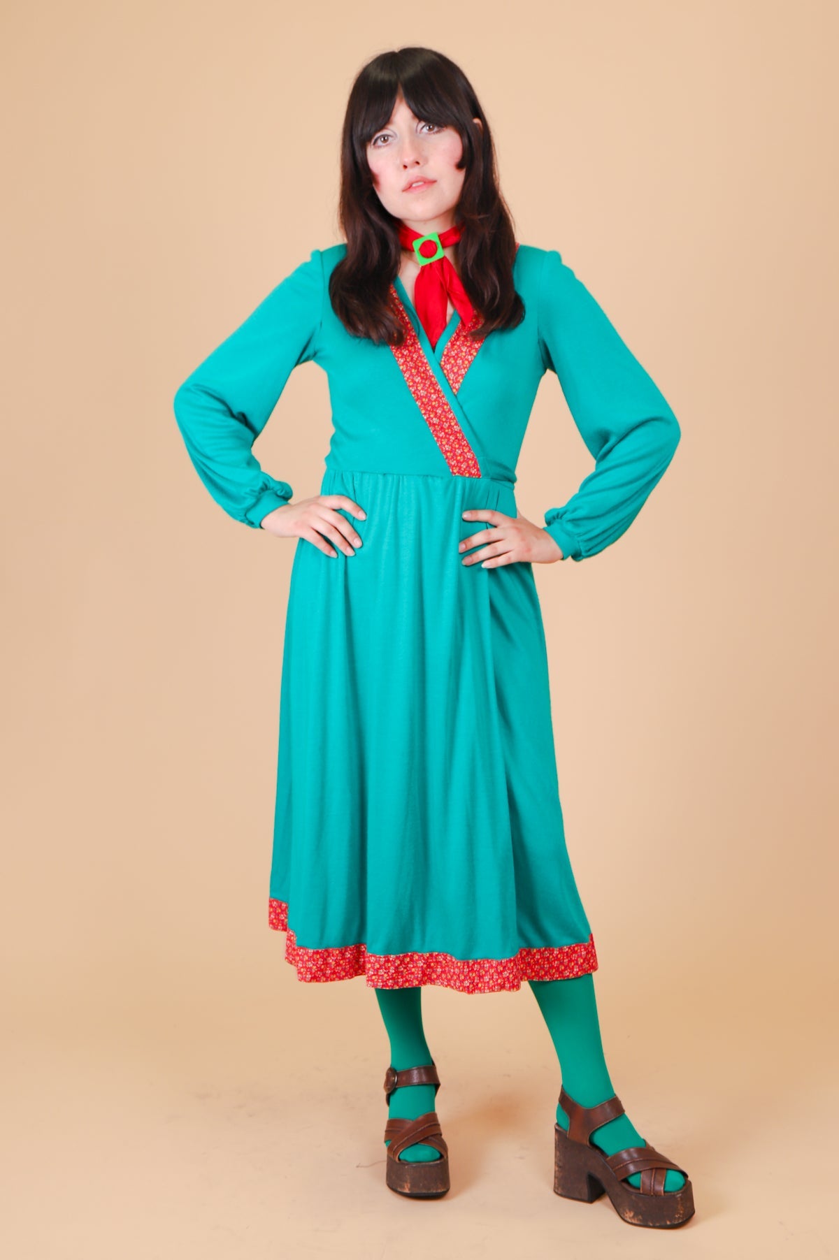 Vintage 1970’s Watermelon Wrap Midi-Dress