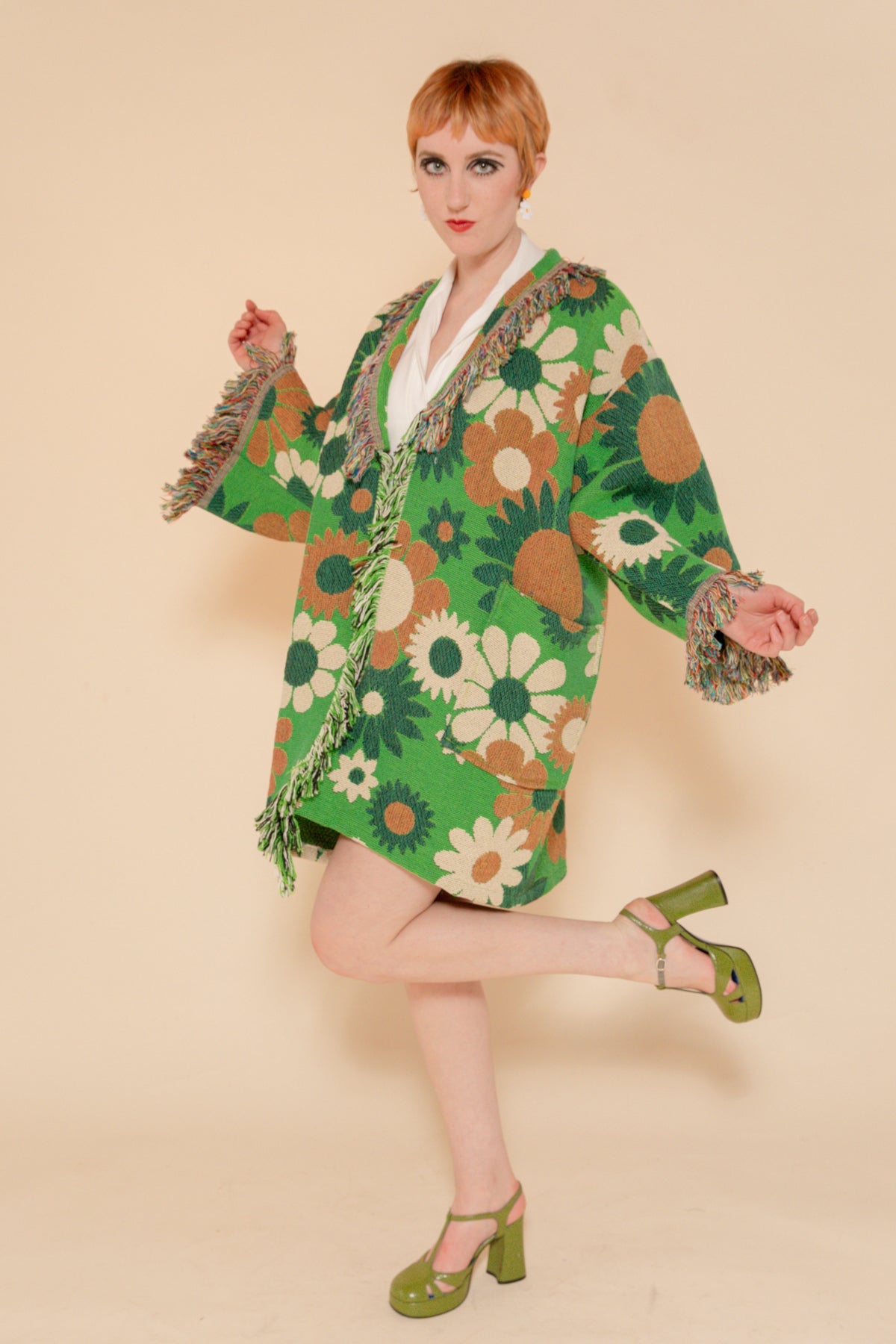 Green Daisy Blanket Robe Coat