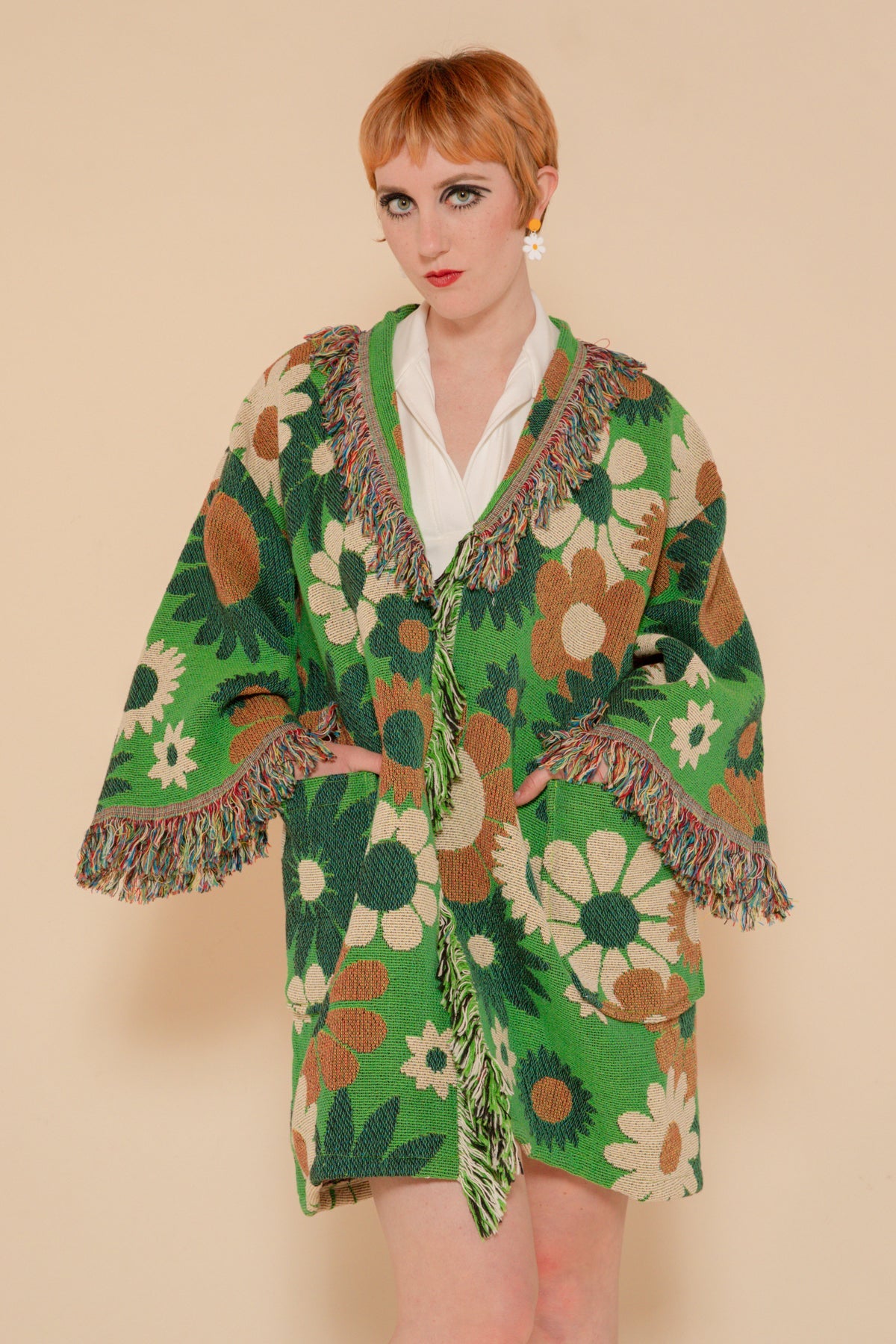 Green Daisy Blanket Robe Coat