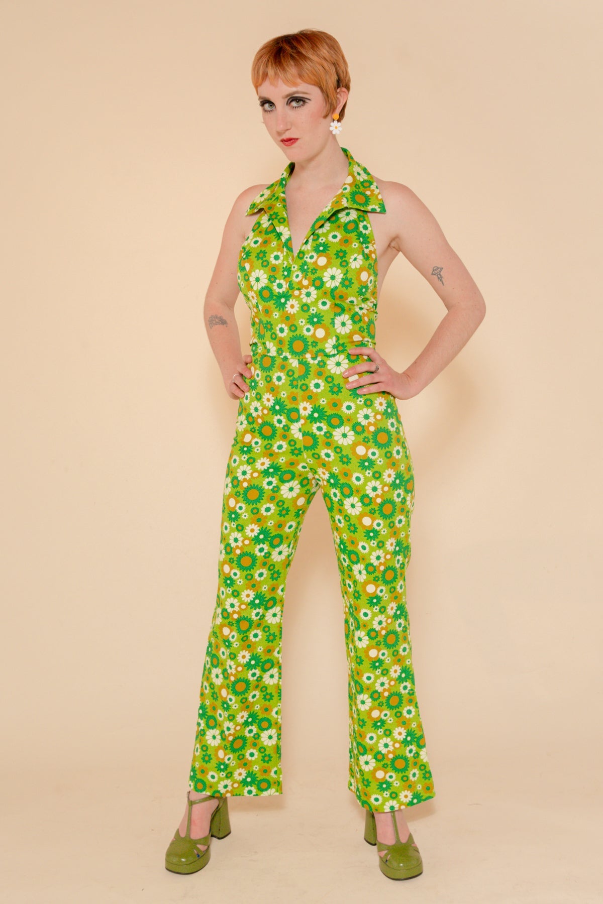 Cecilia Jumpsuit in Green Daisy