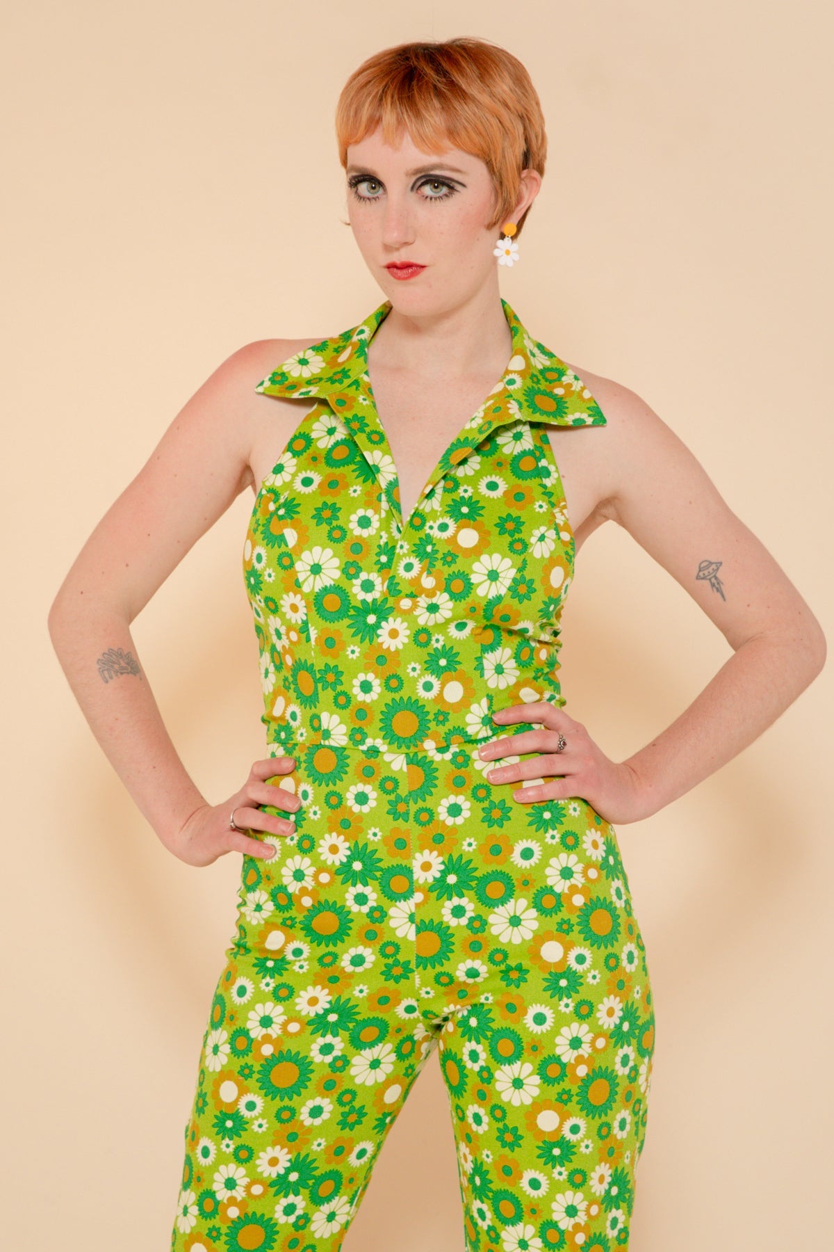 Cecilia Jumpsuit in Green Daisy