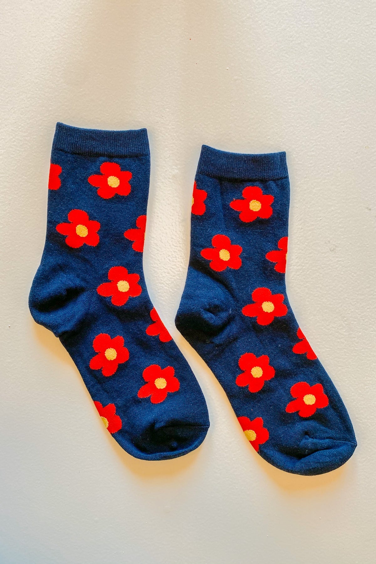 Flower Socks in Navy/Red