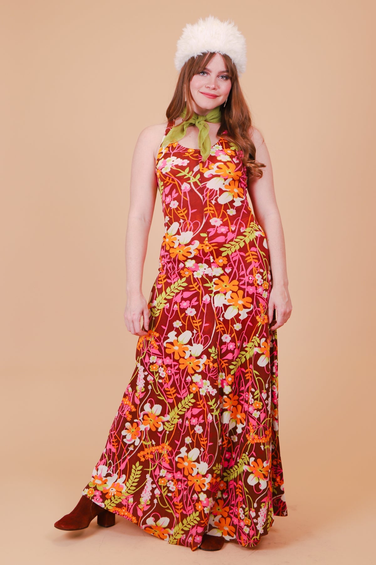 Vintage 1970’s Cinnamon Floral Garden Maxi-Dress