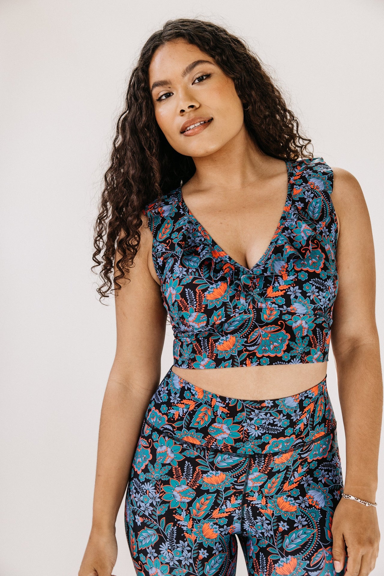 Ruffle V-Neck Crop Top - Paisley