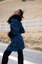 Penny lane Faux fur trim Blue corduroy coat